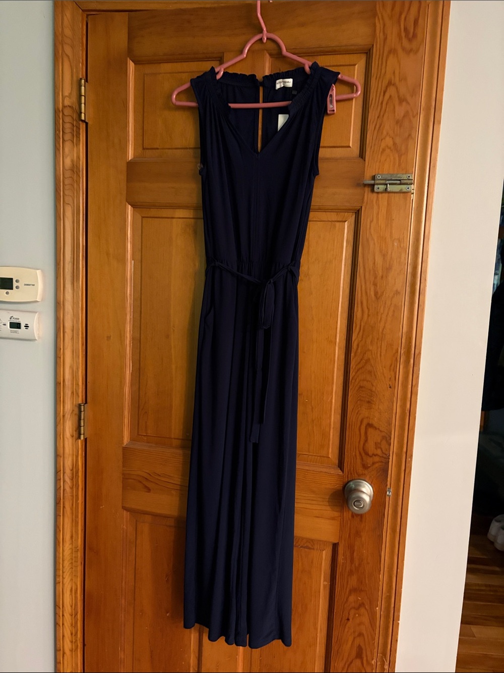 Navy Sleeveless V-Neck Maxi pants with Tie Waist